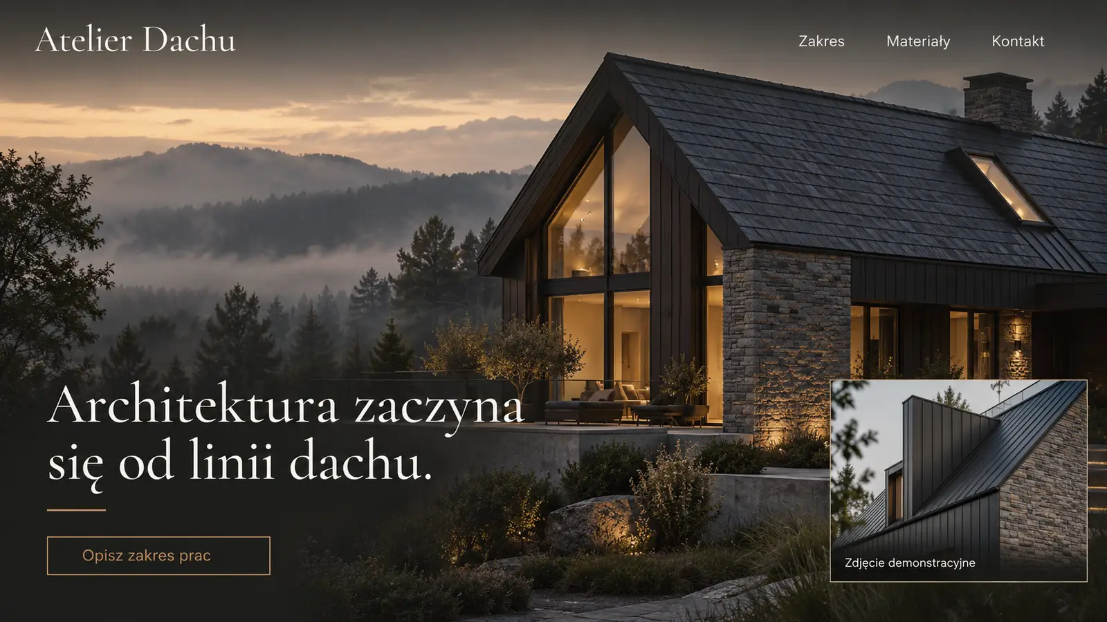 Projekt szablonu Premium dla dekarza — sekcja Atelier Dachu