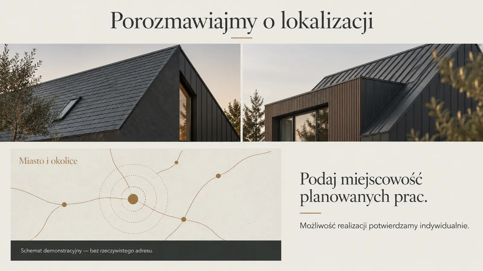 Projekt szablonu Premium dla dekarza — sekcja Dojazd