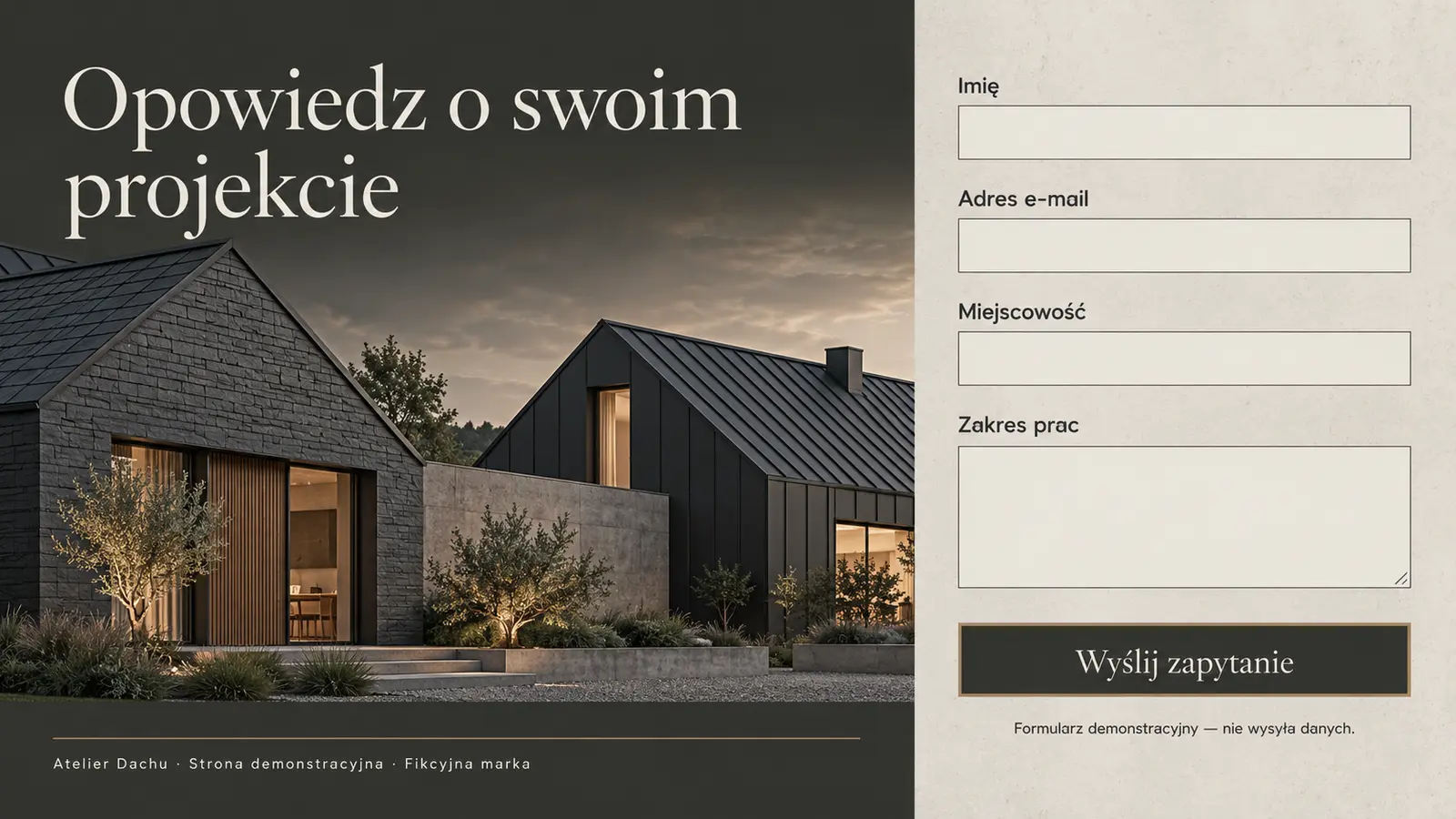 Projekt szablonu Premium dla dekarza — sekcja Kontakt