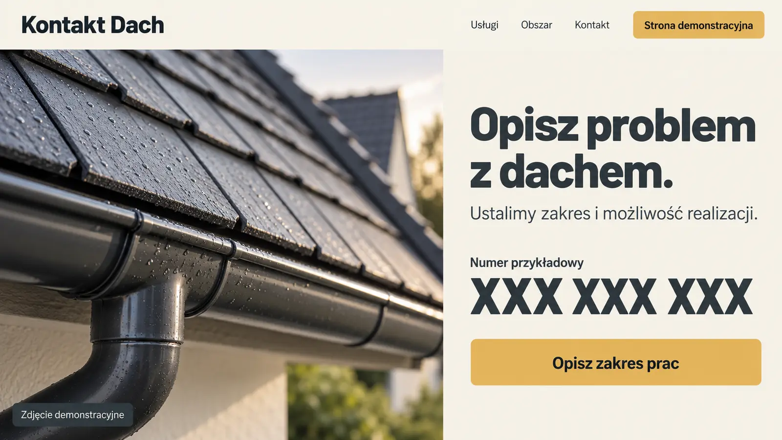 Projekt szablonu Szybki kontakt dla dekarza — sekcja Kontakt