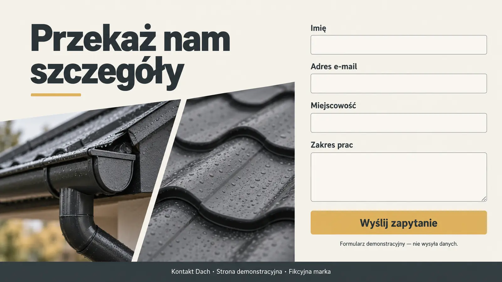 Projekt szablonu Szybki kontakt dla dekarza — sekcja Zgłoszenie
