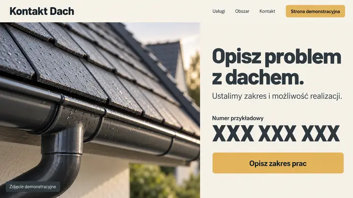 Projekt szablonu Szybki kontakt dla branży Dekarz — pierwszy ekran