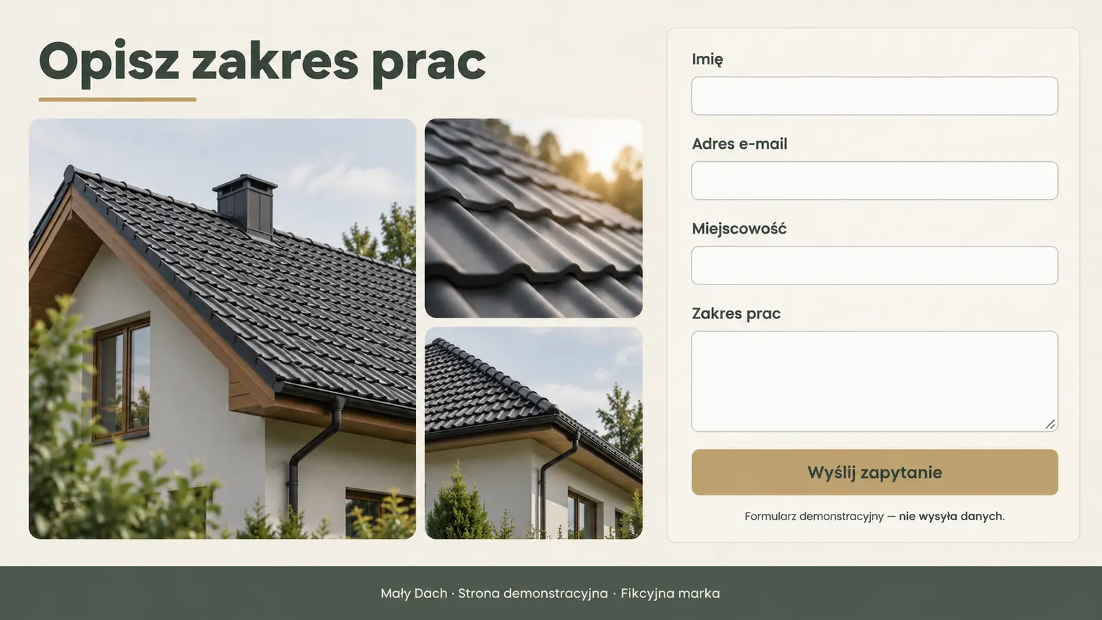 Projekt szablonu Wizytówka dla dekarza — sekcja Wycena