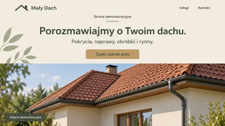 Projekt szablonu Wizytówka dla branży Dekarz — pierwszy ekran
