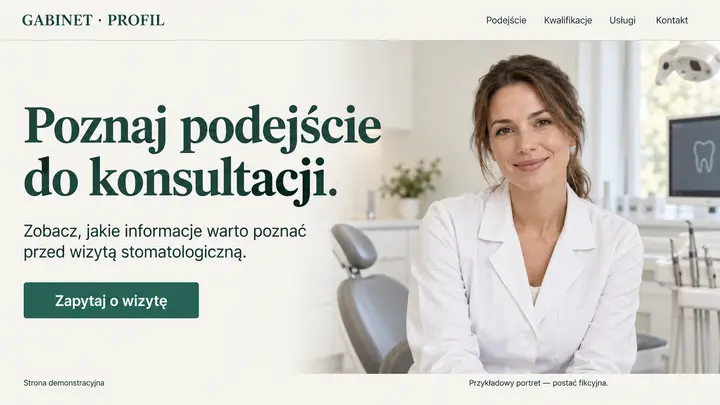 Projekt szablonu Ekspert dla branży Dentysta — pierwszy ekran