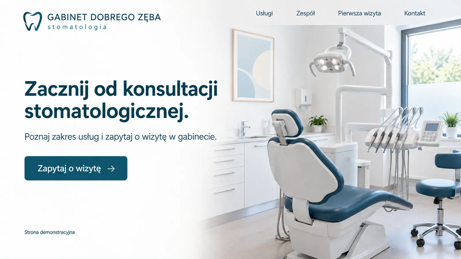 Projekt szablonu Klasyczny dla gabinetu stomatologicznego — sekcja Zaproszenie do gabinetu