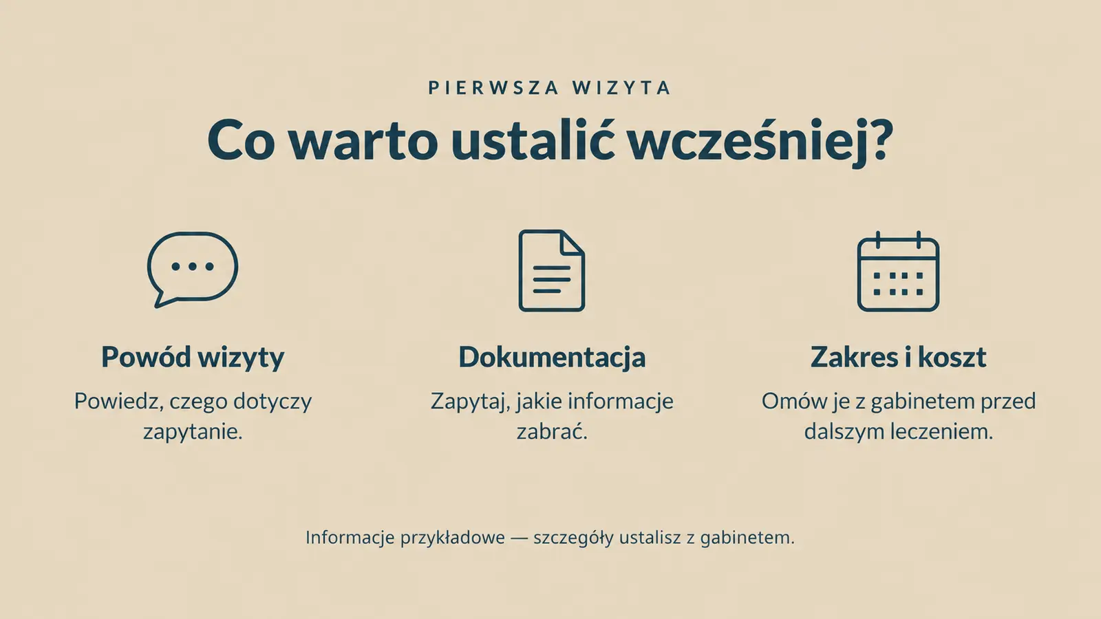 Projekt szablonu Klasyczny dla gabinetu stomatologicznego — sekcja Informacje przed wizytą