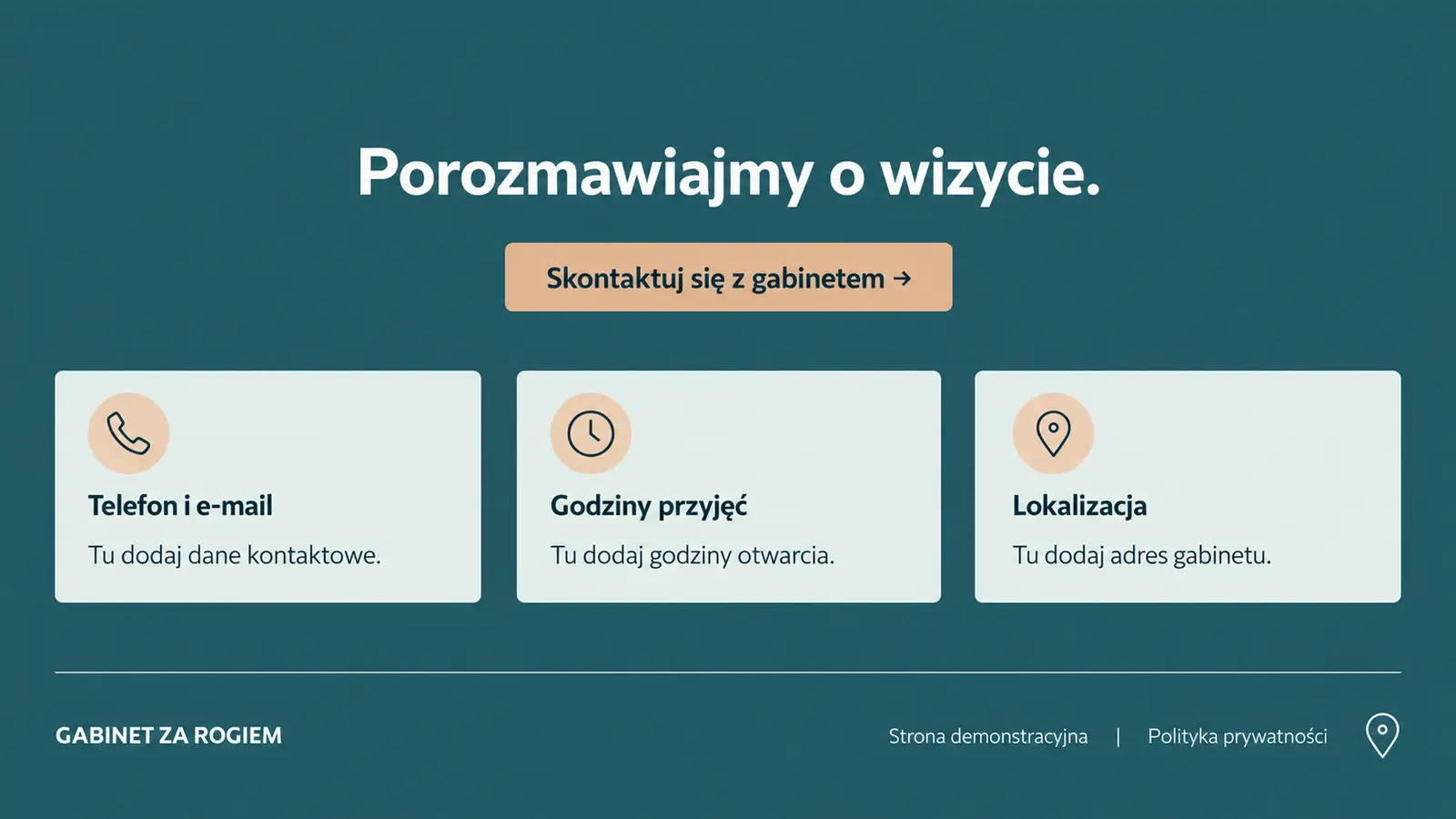 Projekt szablonu Lokalny dla gabinetu stomatologicznego — sekcja Kontakt i stopka