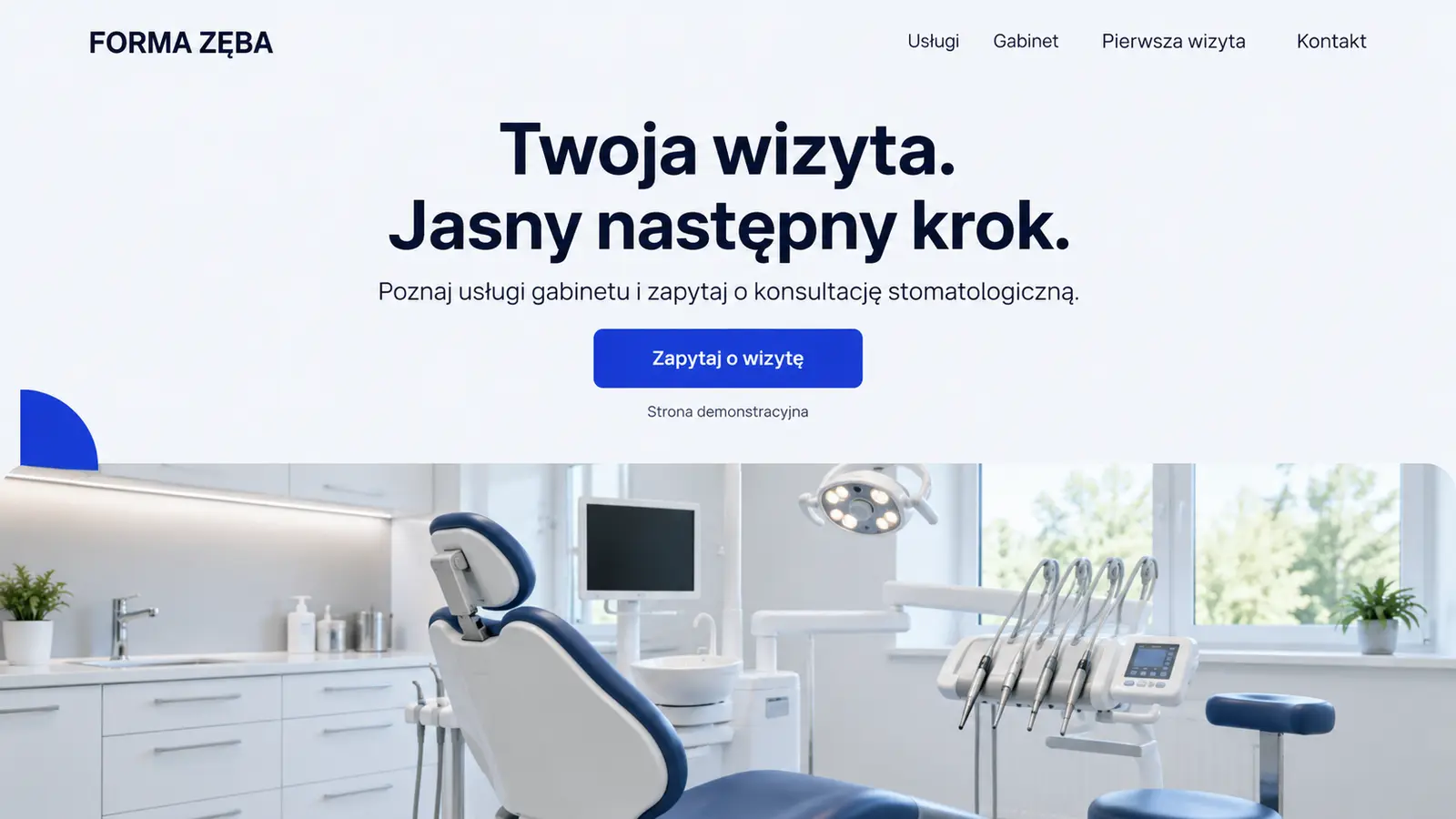 Projekt szablonu Nowoczesny dla gabinetu stomatologicznego — sekcja Nowoczesne otwarcie