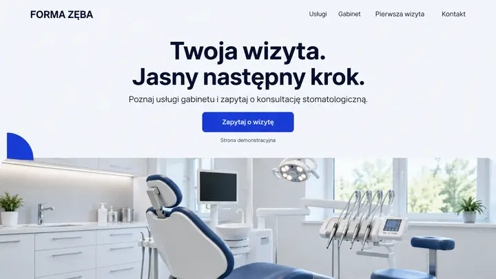 Projekt szablonu Nowoczesny dla branży Dentysta — pierwszy ekran