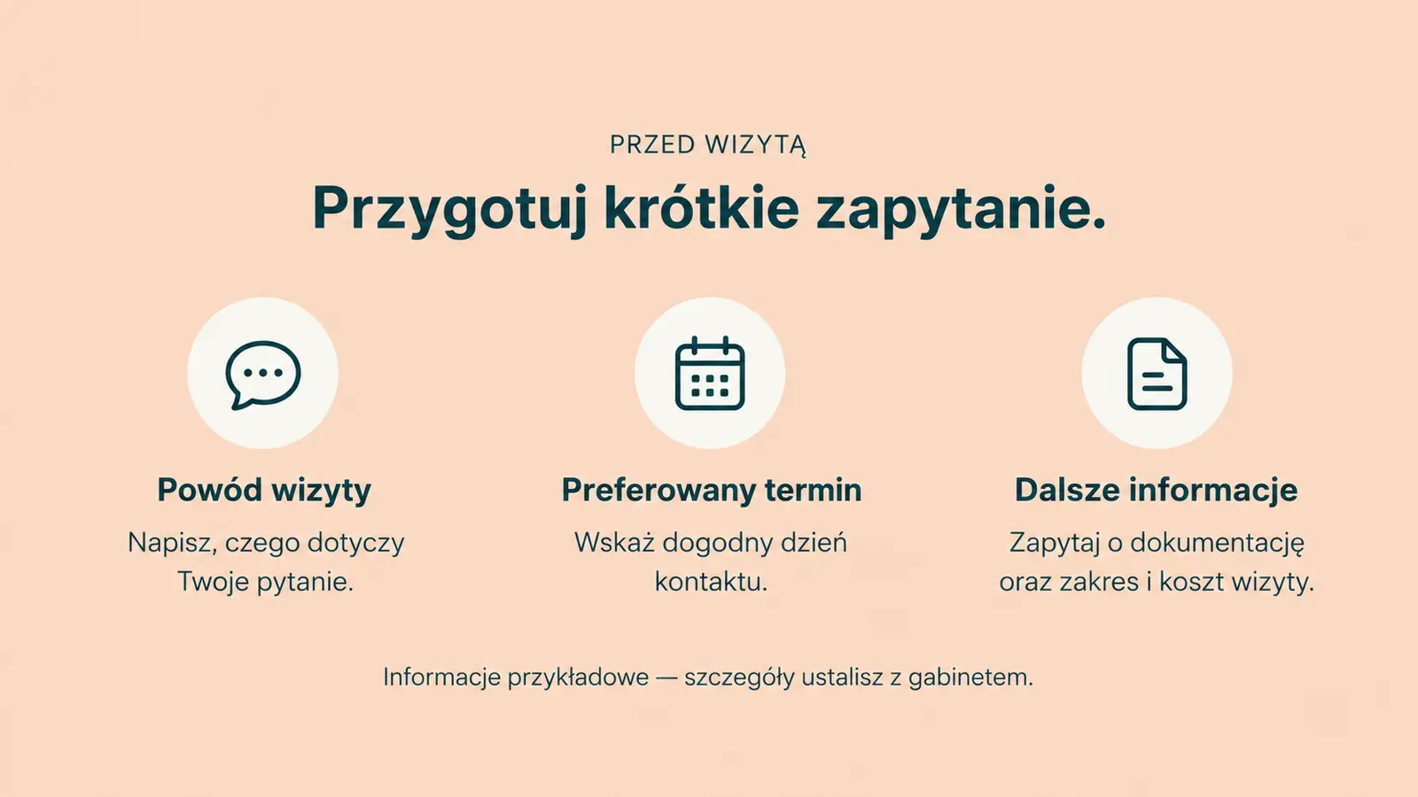 Projekt szablonu Szybki kontakt dla gabinetu stomatologicznego — sekcja Co przygotować do kontaktu