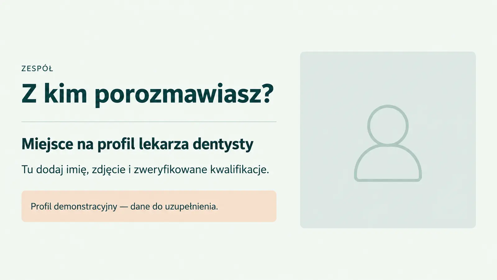 Projekt szablonu Szybki kontakt dla gabinetu stomatologicznego — sekcja Zespół gabinetu
