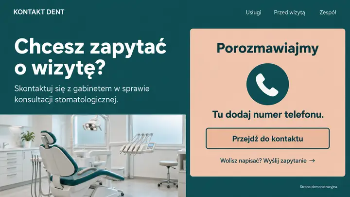Projekt szablonu Szybki kontakt dla branży Dentysta — pierwszy ekran