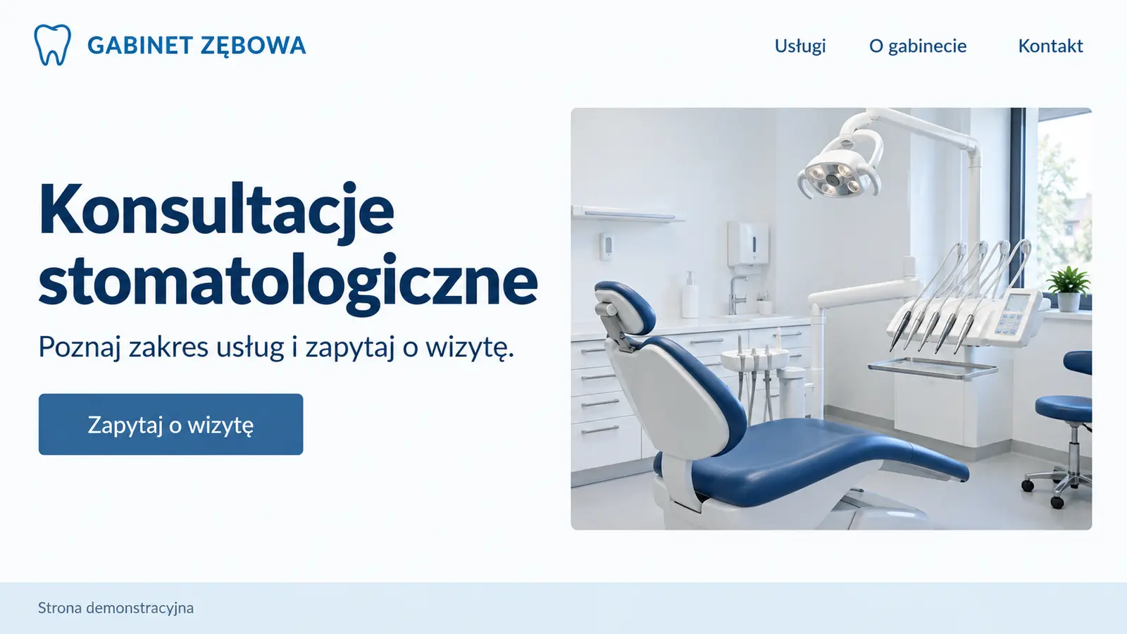 Projekt szablonu Wizytówka dla gabinetu stomatologicznego — sekcja Wizytówka gabinetu