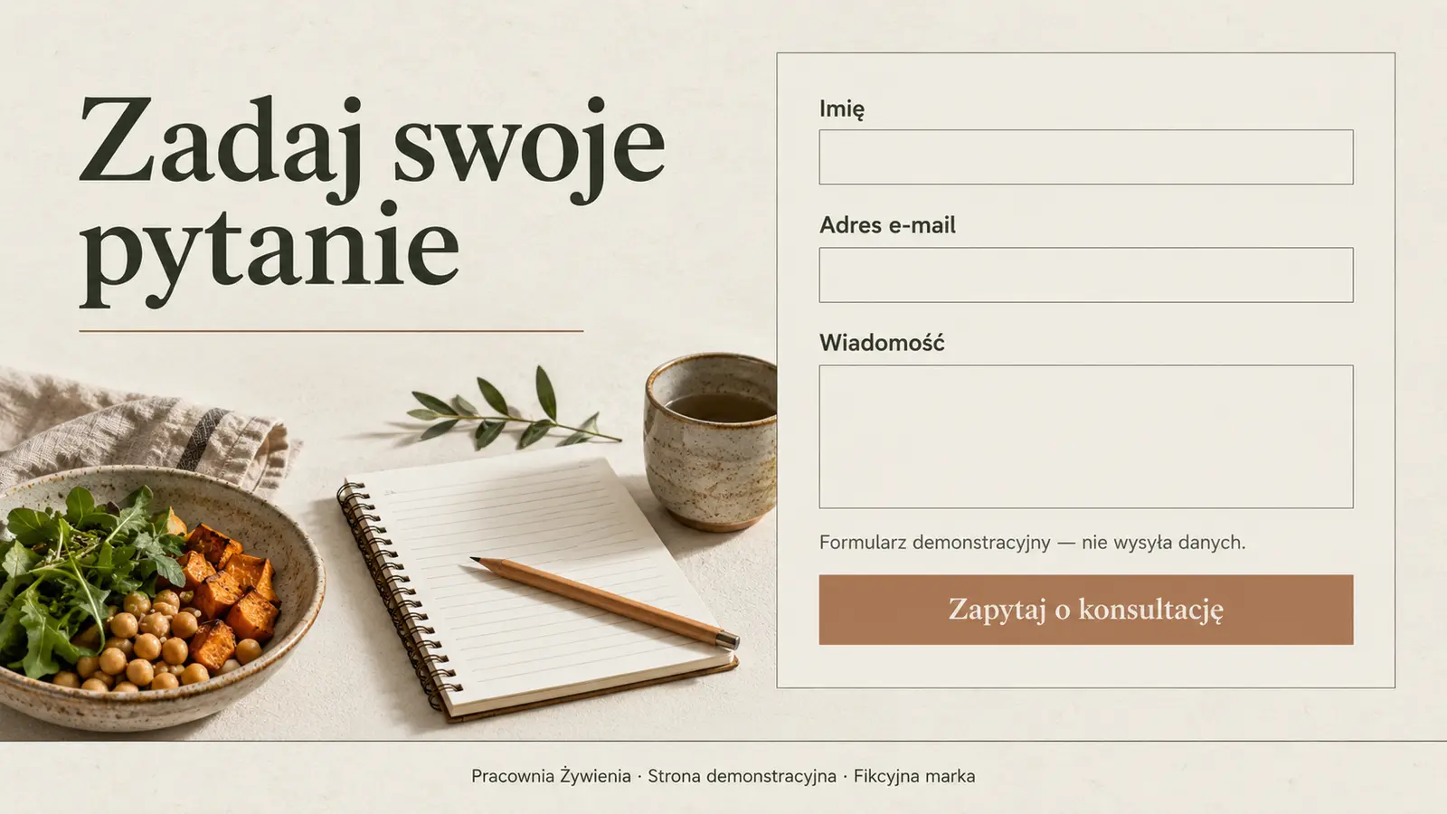 Projekt szablonu Ekspert dla dietetyka — sekcja Kontakt