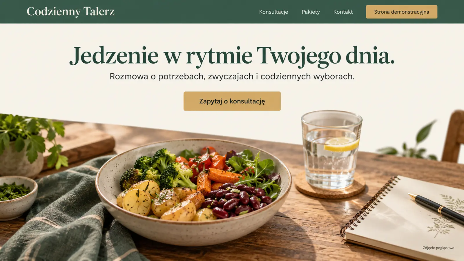 Projekt szablonu Klasyczny dla dietetyka — sekcja Codzienny Talerz