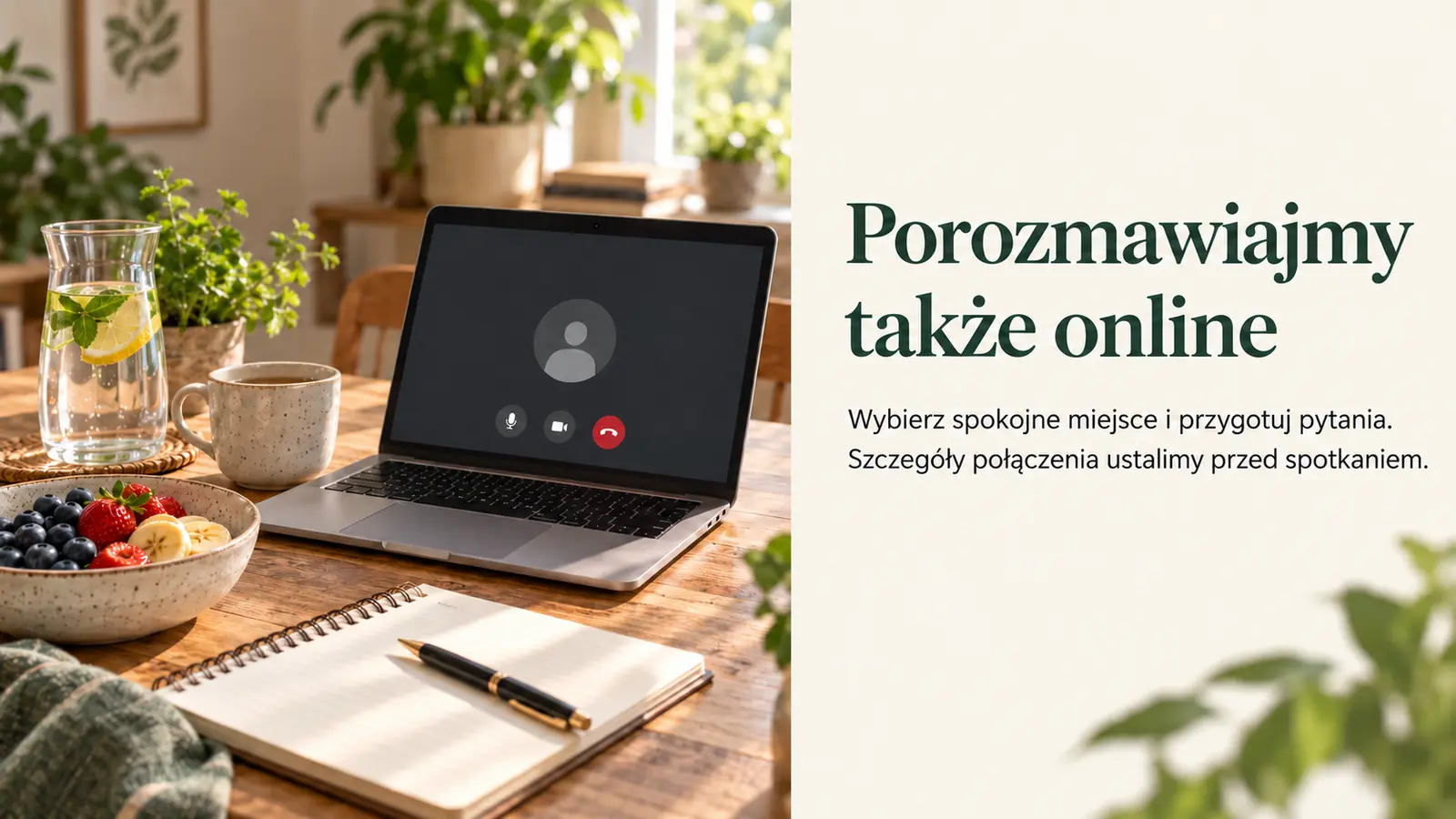 Projekt szablonu Klasyczny dla dietetyka — sekcja Spotkania online