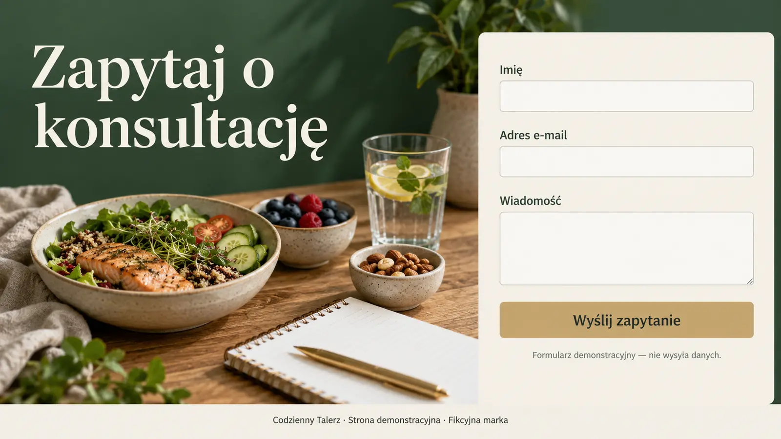 Projekt szablonu Klasyczny dla dietetyka — sekcja Kontakt