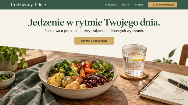Projekt szablonu Klasyczny dla branży Dietetyk — pierwszy ekran