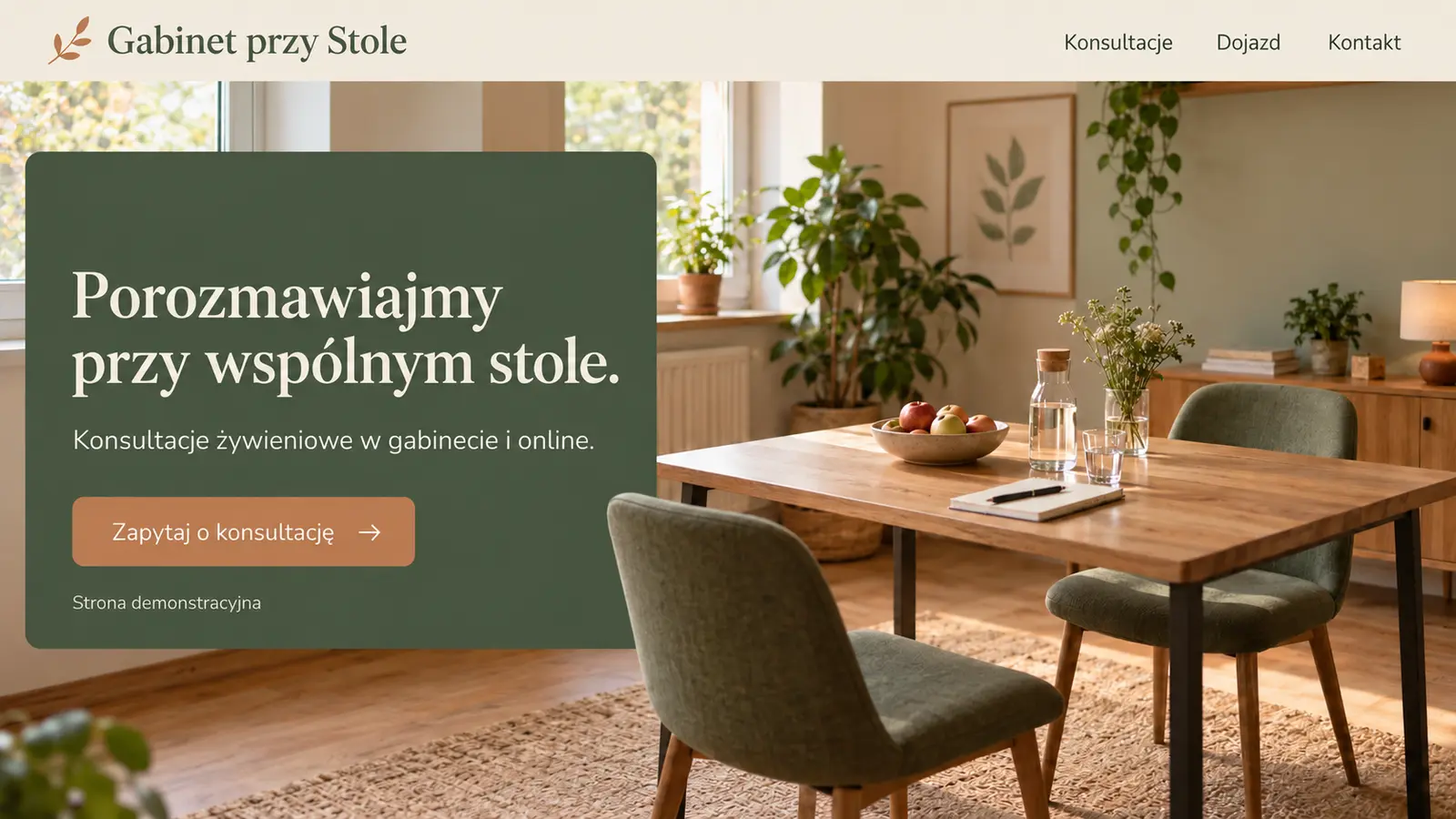 Projekt szablonu Lokalny dla dietetyka — sekcja Gabinet przy Stole