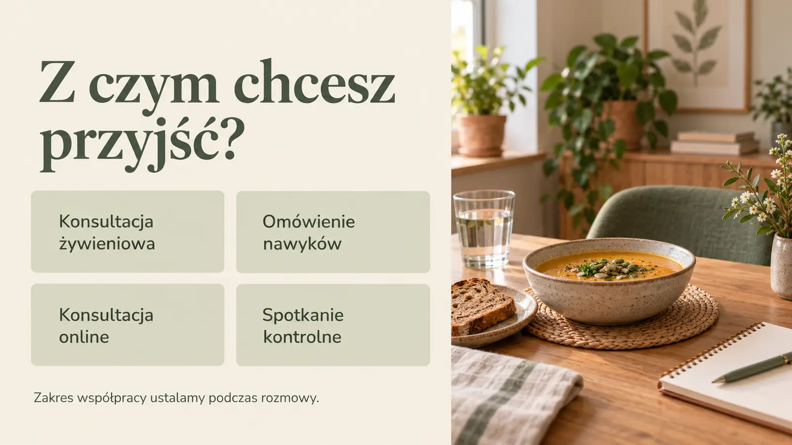 Projekt szablonu Lokalny dla dietetyka — sekcja Zakres konsultacji