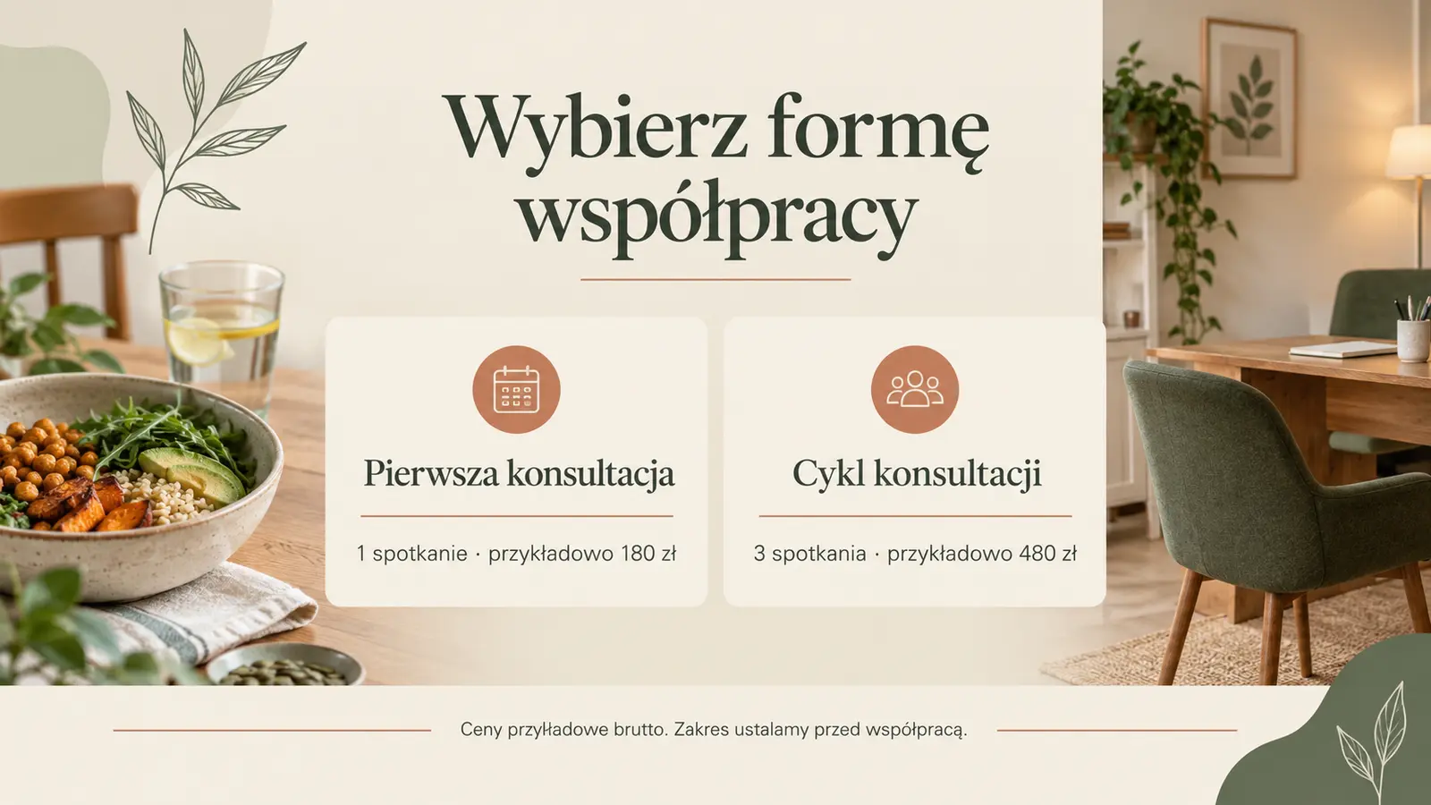 Projekt szablonu Lokalny dla dietetyka — sekcja Pakiety