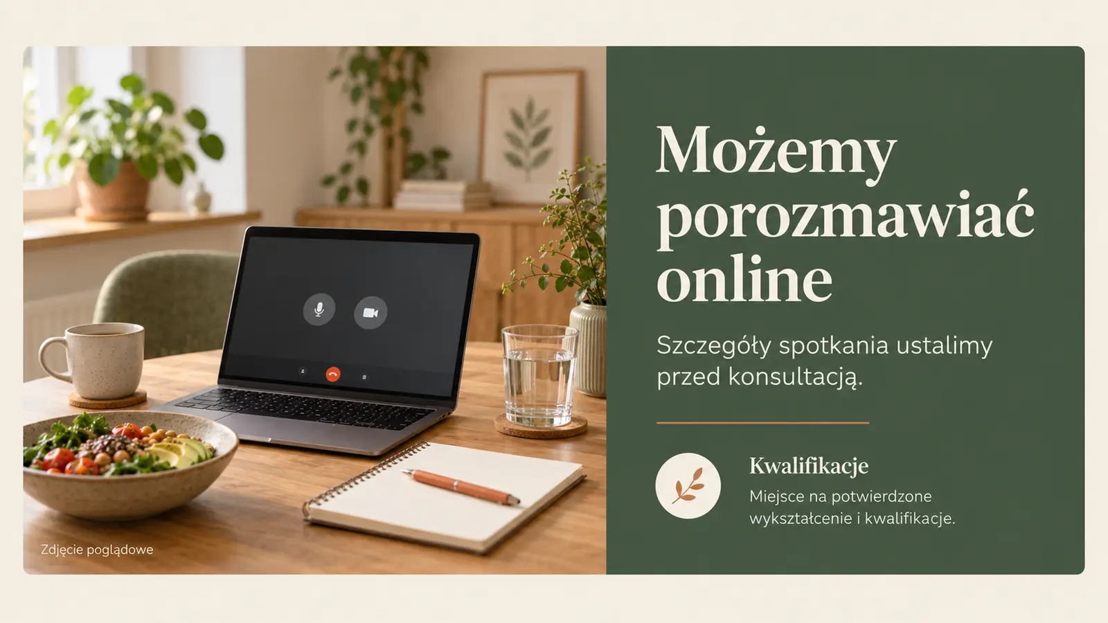 Projekt szablonu Lokalny dla dietetyka — sekcja Online i kwalifikacje