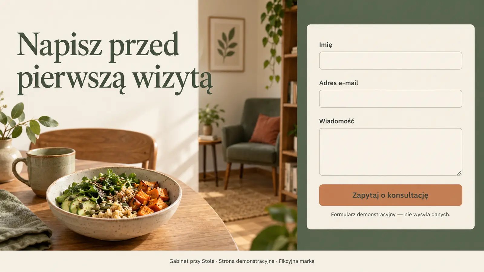 Projekt szablonu Lokalny dla dietetyka — sekcja Kontakt