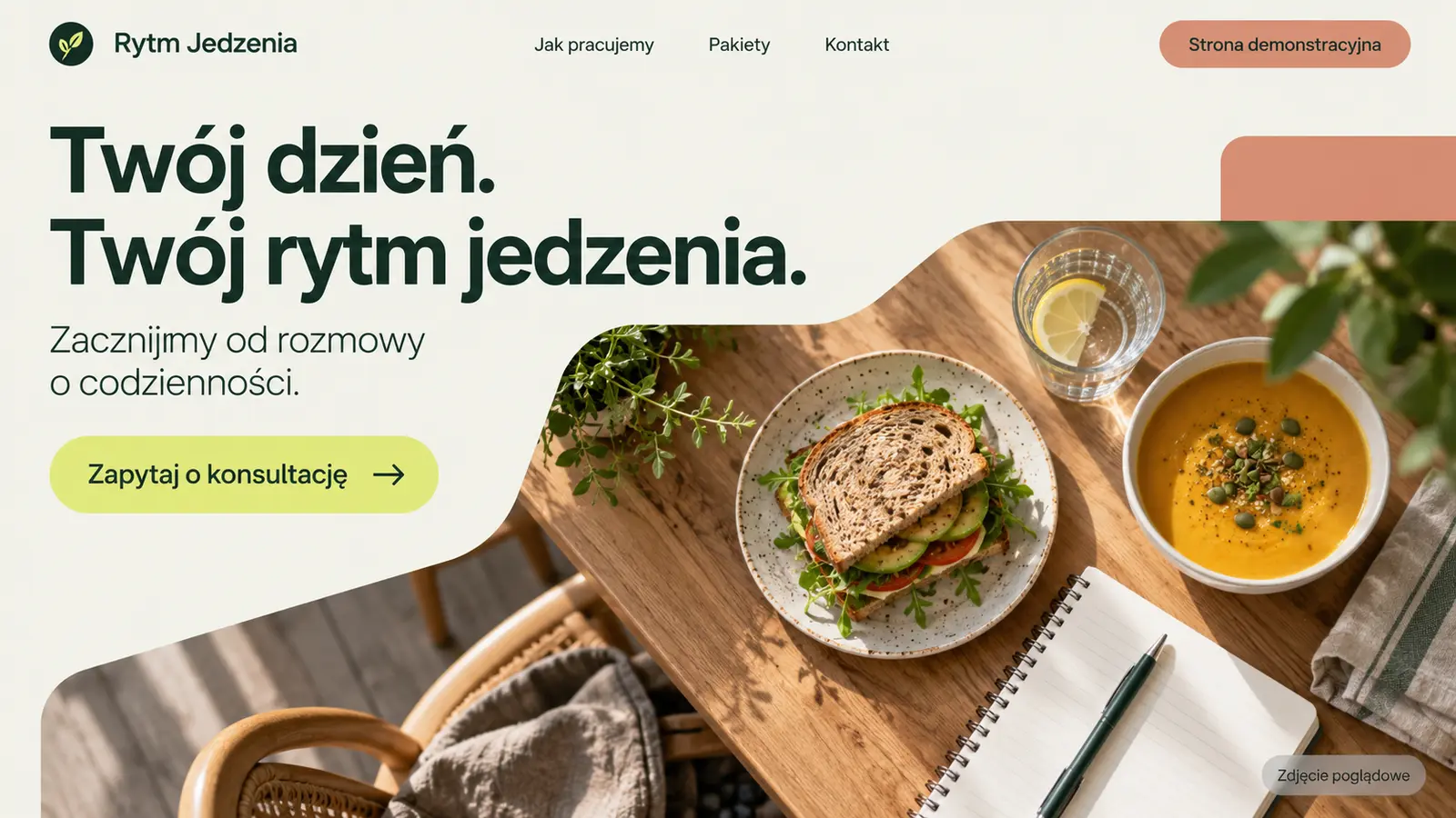Projekt szablonu Nowoczesny dla dietetyka — sekcja Rytm Jedzenia