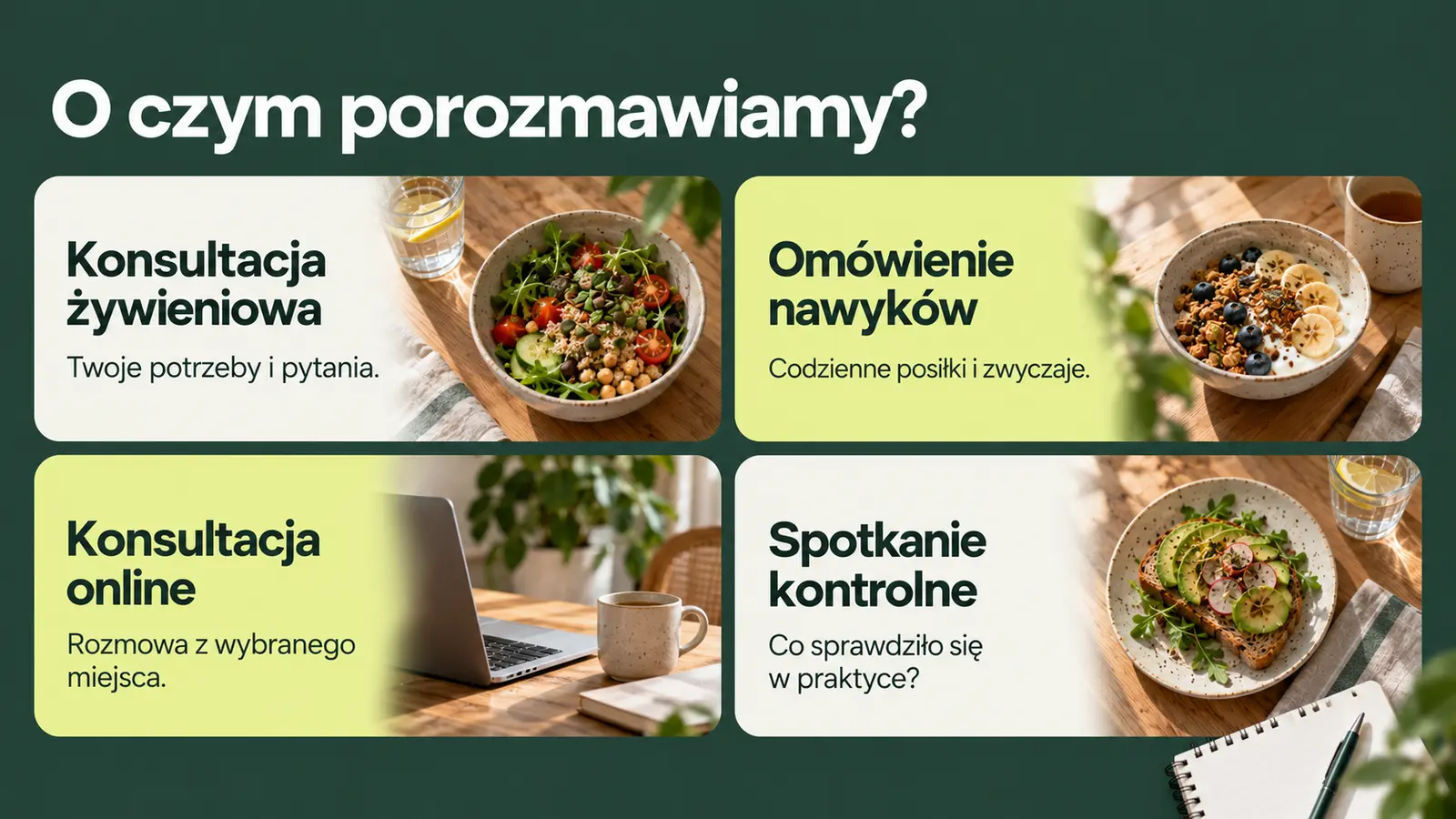 Projekt szablonu Nowoczesny dla dietetyka — sekcja Wybierz temat