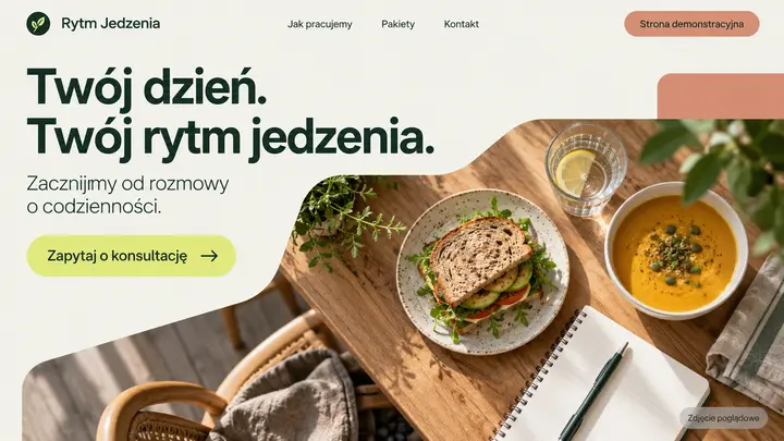 Projekt szablonu Nowoczesny dla branży Dietetyk — pierwszy ekran
