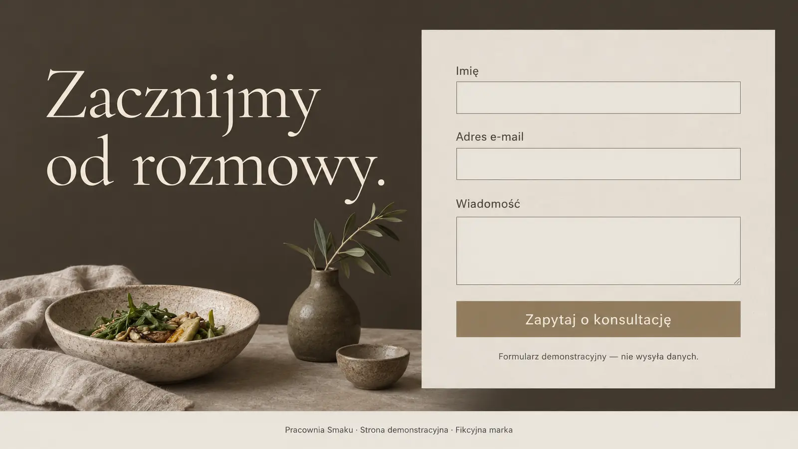 Projekt szablonu Premium dla dietetyka — sekcja Kontakt