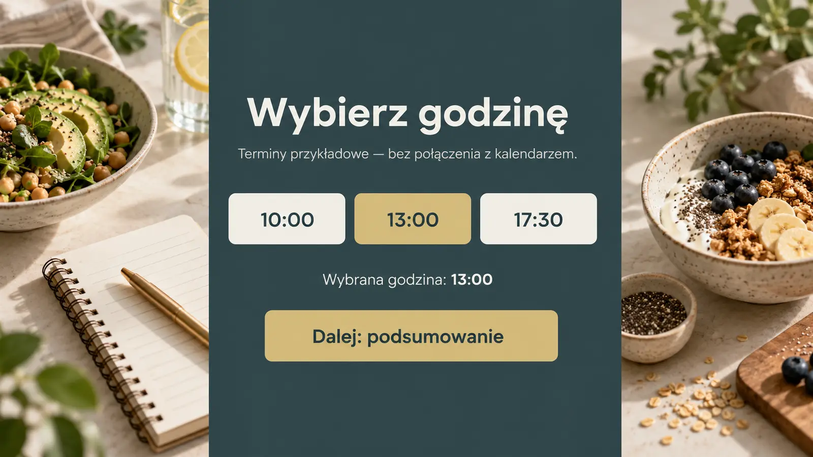 Projekt szablonu Rezerwacje dla dietetyka — sekcja Termin