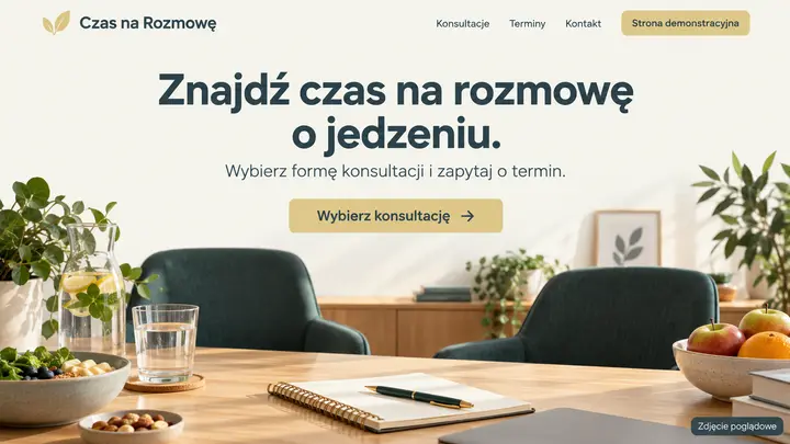 Projekt szablonu Rezerwacje dla branży Dietetyk — pierwszy ekran