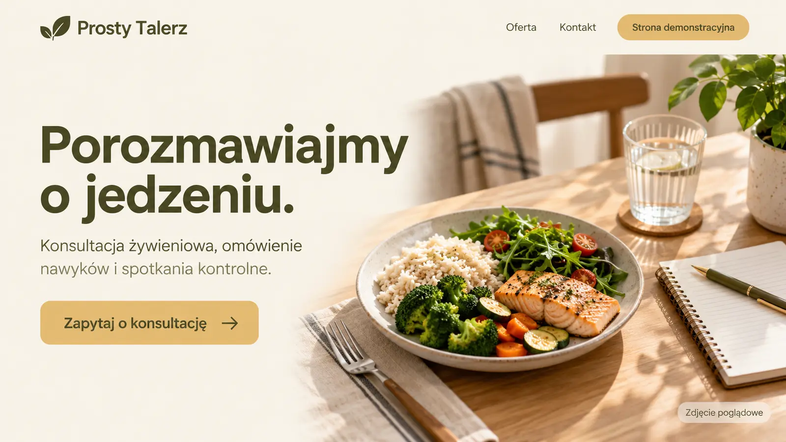 Projekt szablonu Wizytówka dla dietetyka — sekcja Prosty Talerz