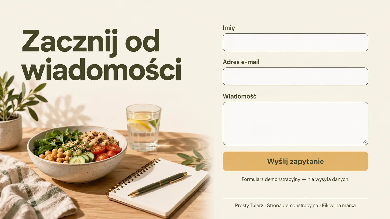 Projekt szablonu Wizytówka dla dietetyka — sekcja Kontakt