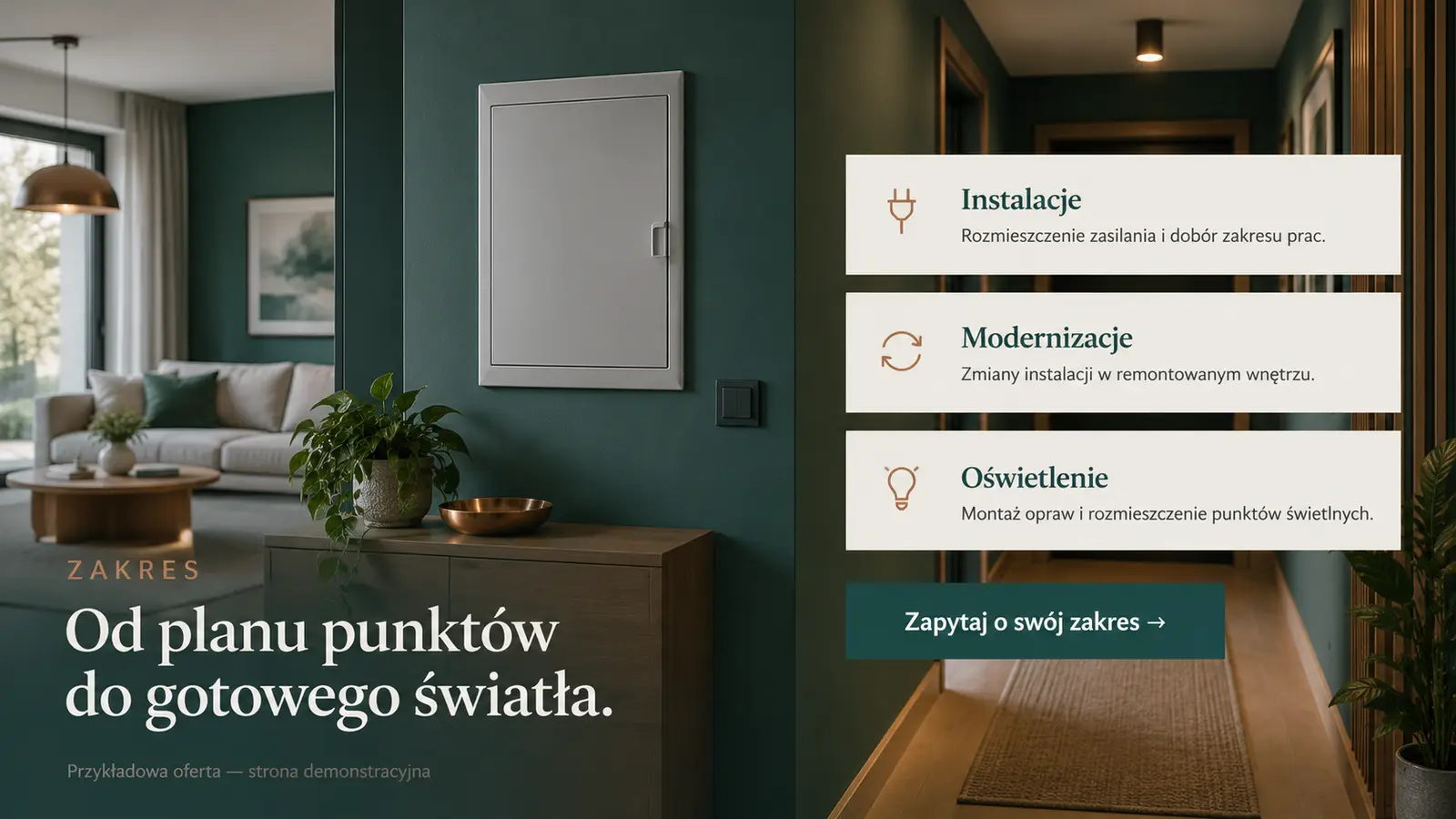 Projekt szablonu Ekspert dla elektryka — sekcja Zakres prac
