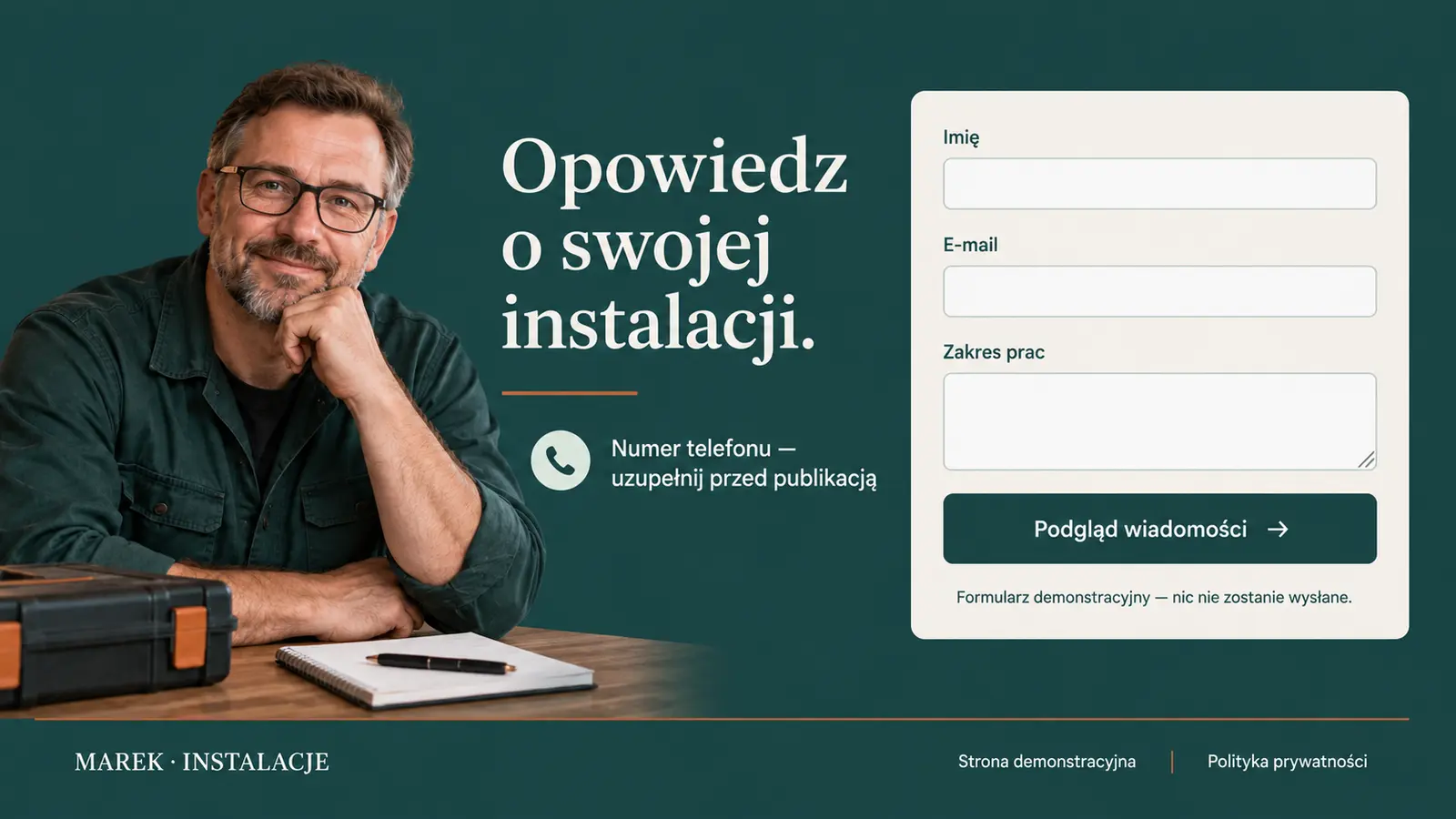 Projekt szablonu Ekspert dla elektryka — sekcja Rozmowa o pracach