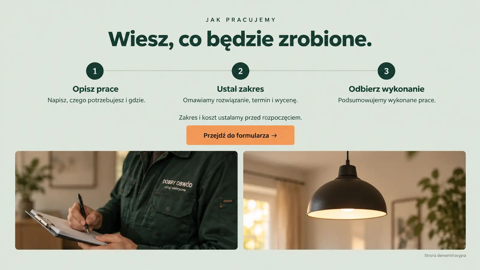 Projekt szablonu Klasyczny dla elektryka — sekcja Przebieg współpracy