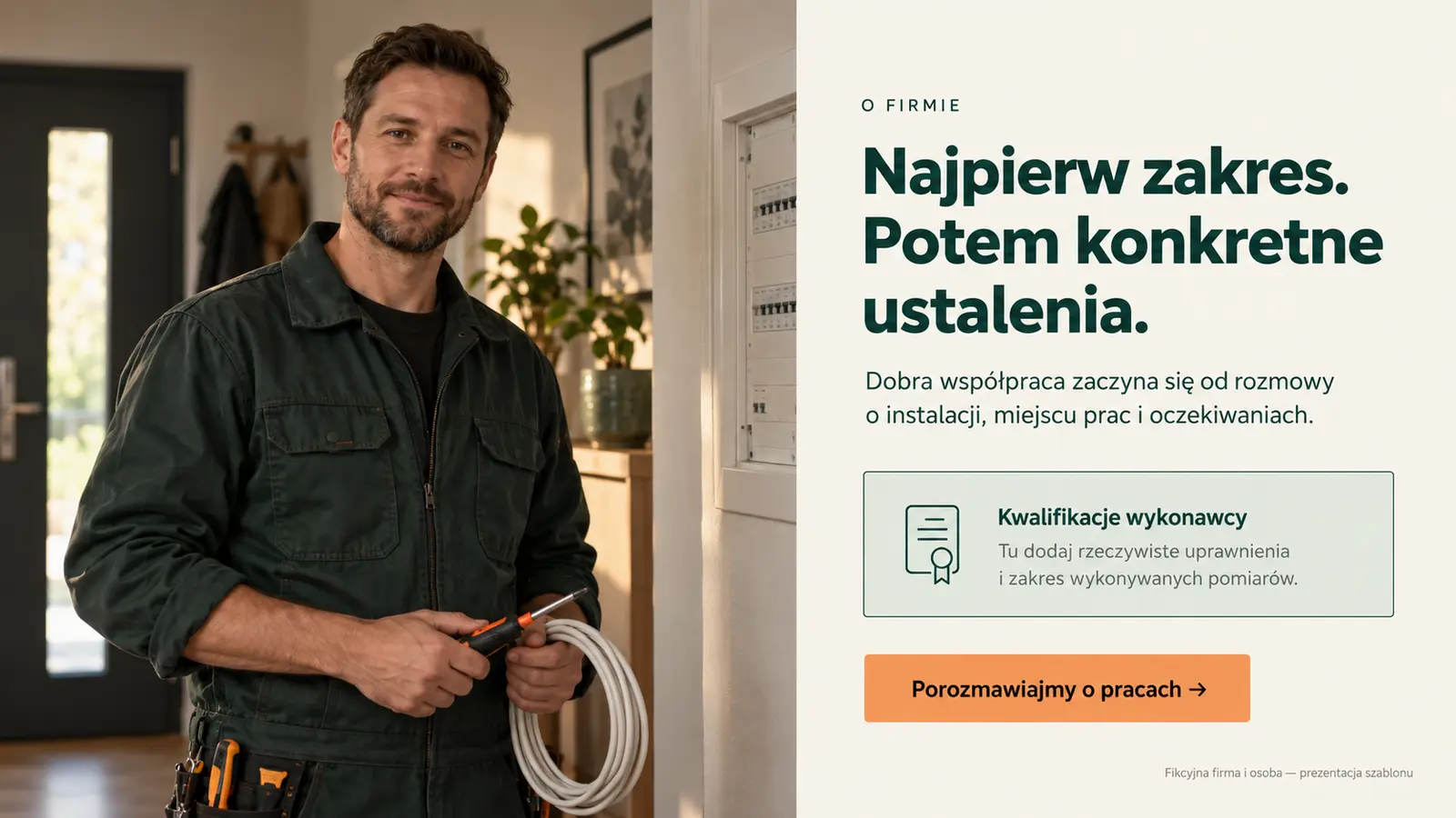 Projekt szablonu Klasyczny dla elektryka — sekcja Firma i kwalifikacje