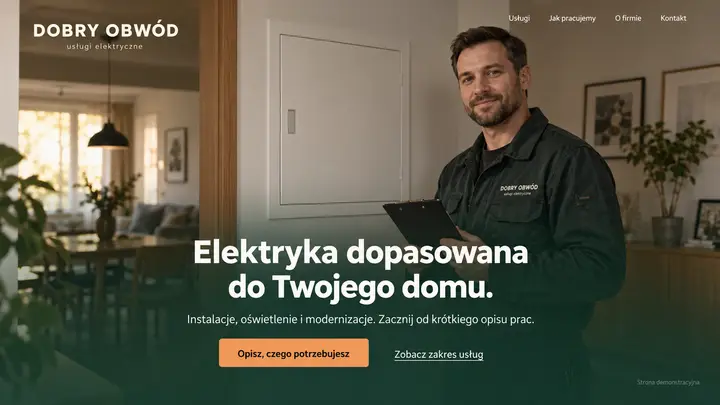 Projekt szablonu Klasyczny dla branży Elektryk — pierwszy ekran