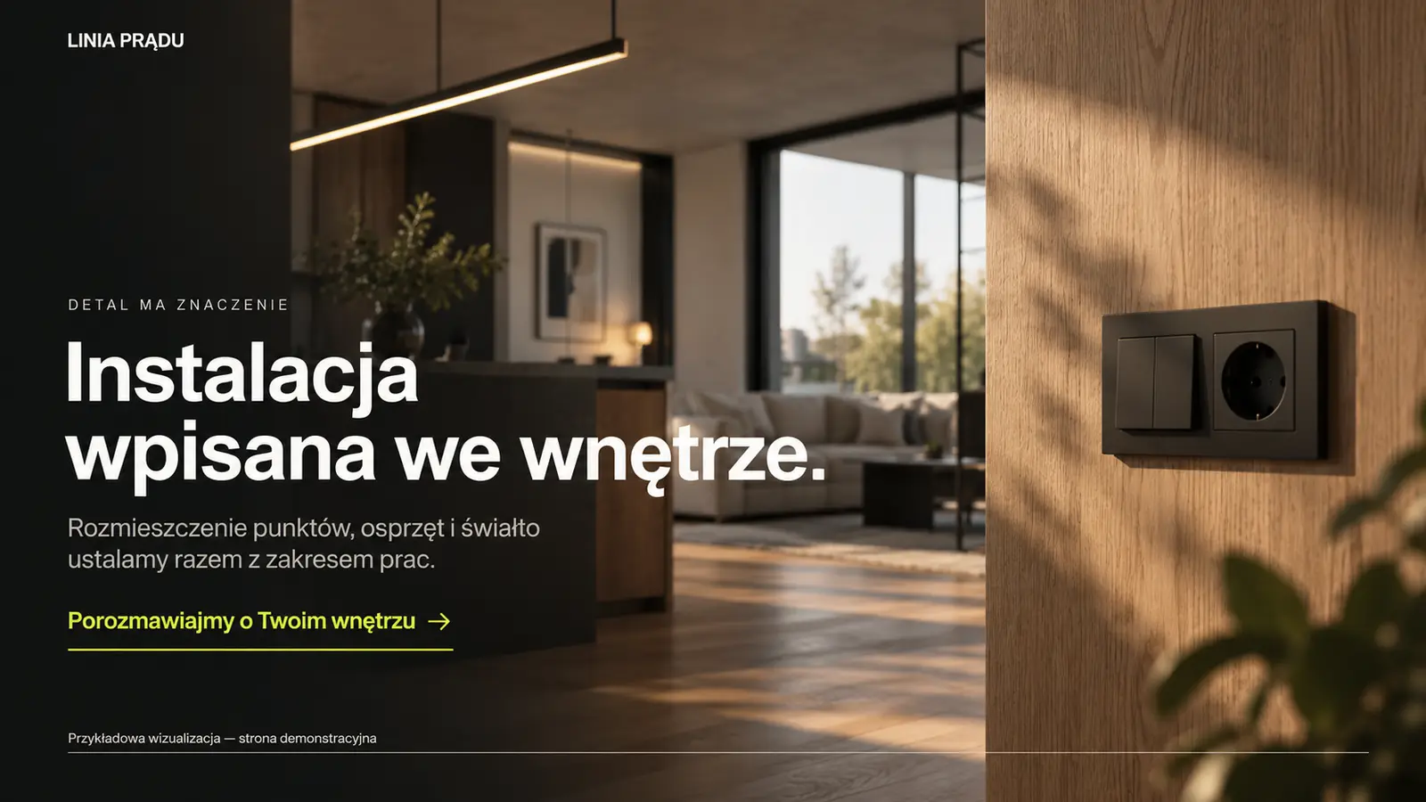 Projekt szablonu Nowoczesny dla elektryka — sekcja Detale wykończenia