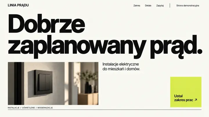 Projekt szablonu Nowoczesny dla branży Elektryk — pierwszy ekran