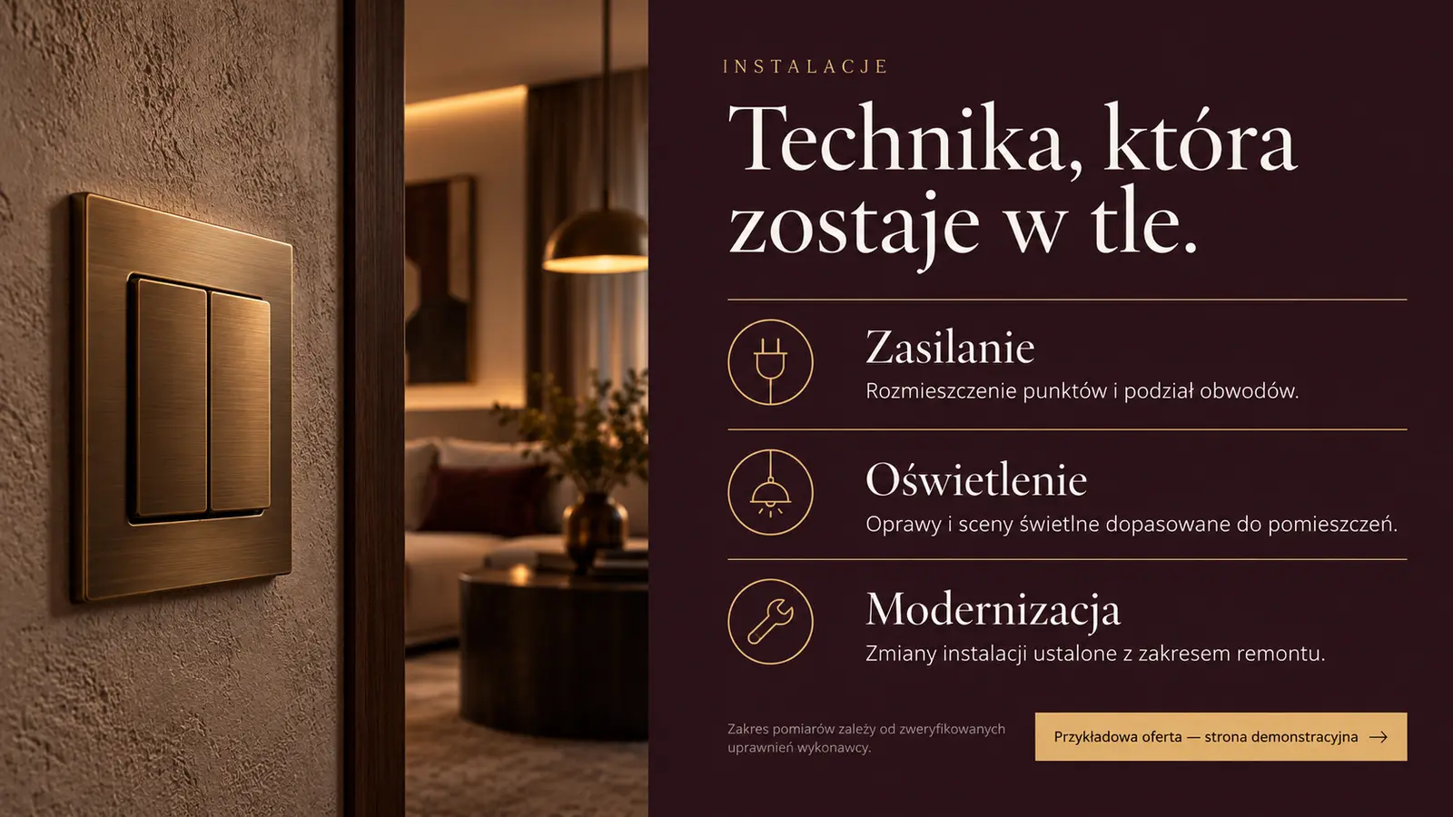 Projekt szablonu Premium dla elektryka — sekcja Zakres projektu