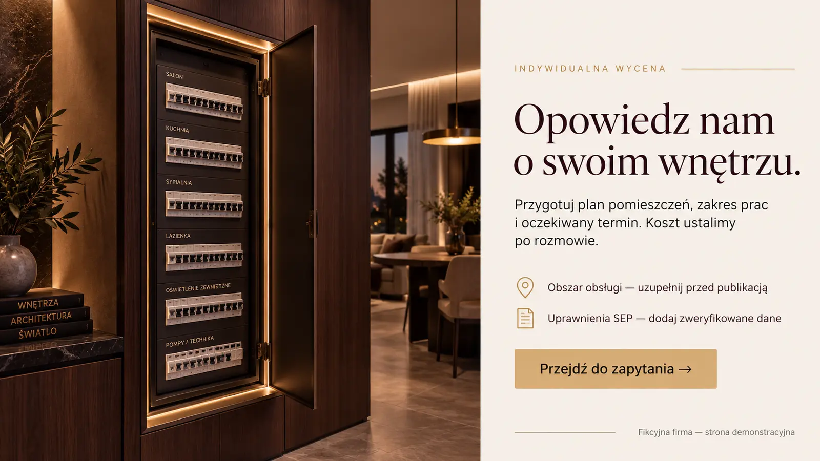 Projekt szablonu Premium dla elektryka — sekcja Przygotowanie wyceny