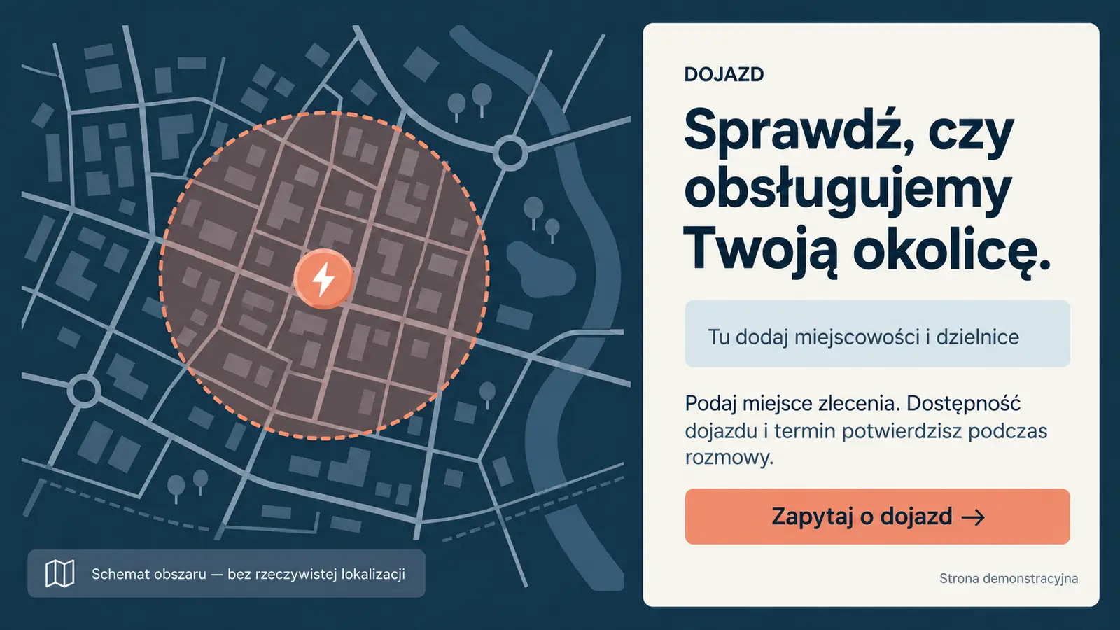 Projekt szablonu Szybki kontakt dla elektryka — sekcja Obszar obsługi