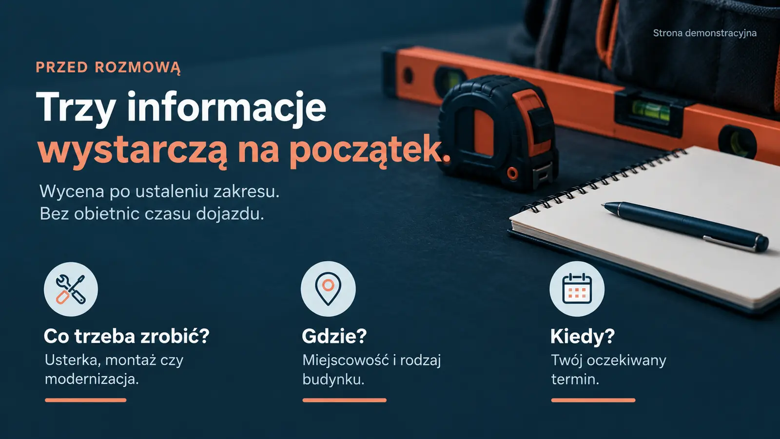 Projekt szablonu Szybki kontakt dla elektryka — sekcja Przygotowanie rozmowy