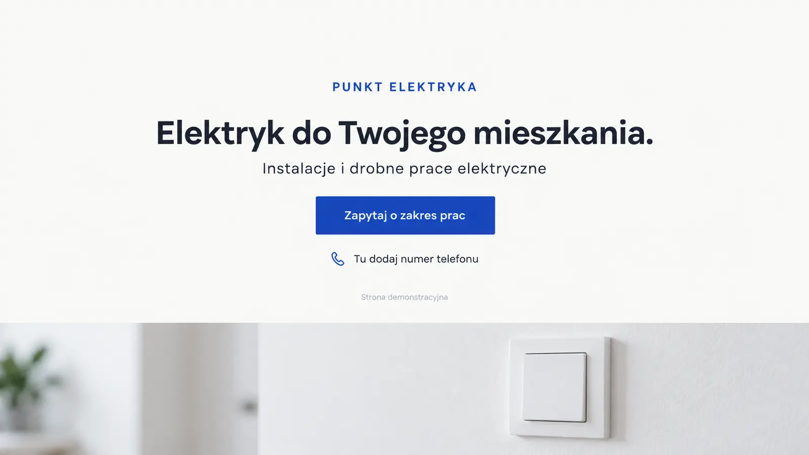 Projekt szablonu Wizytówka dla elektryka — sekcja Krótka prezentacja