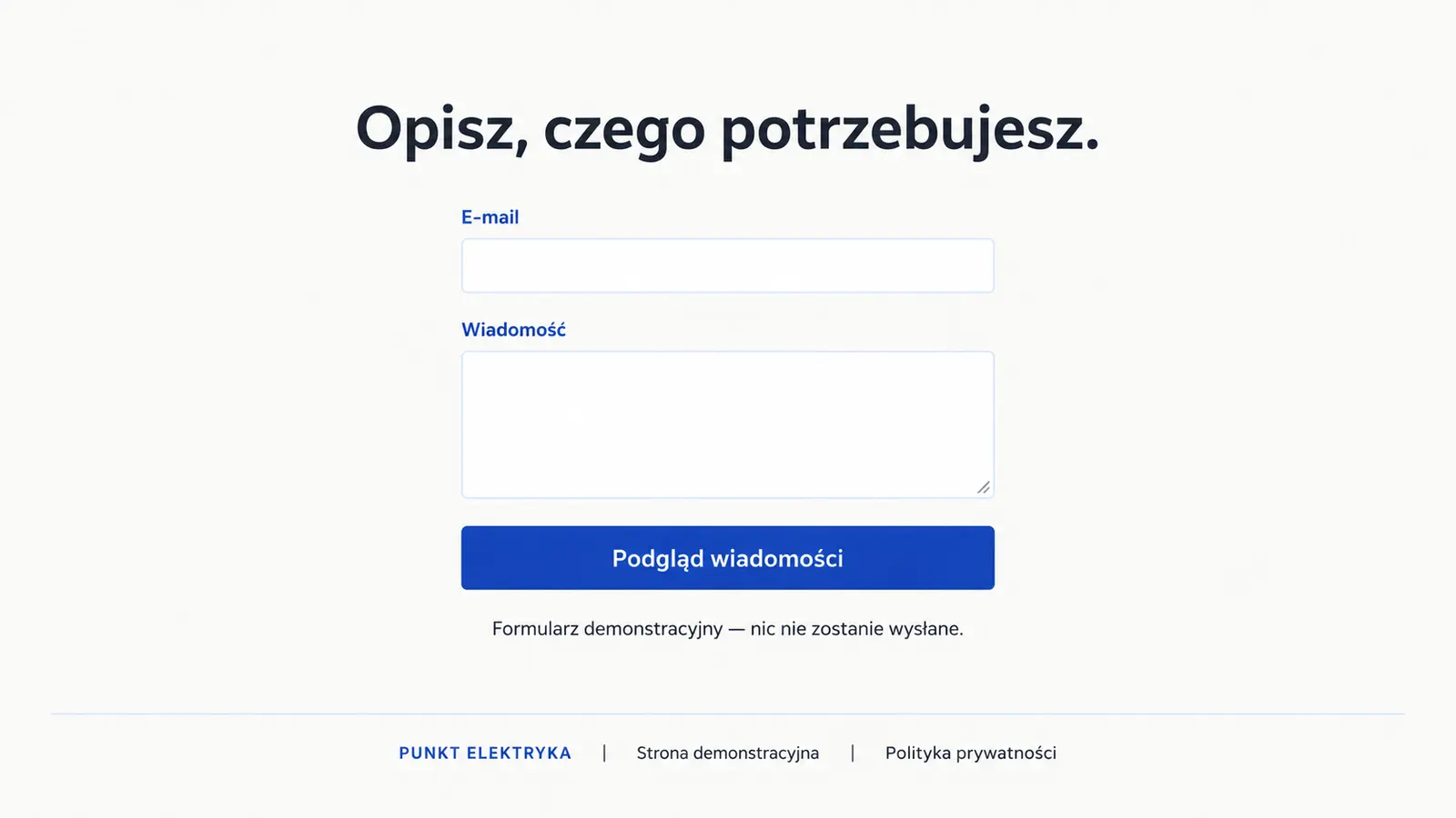 Projekt szablonu Wizytówka dla elektryka — sekcja Kontakt i stopka