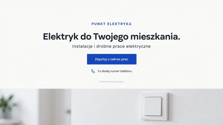 Projekt szablonu Wizytówka dla branży Elektryk — pierwszy ekran